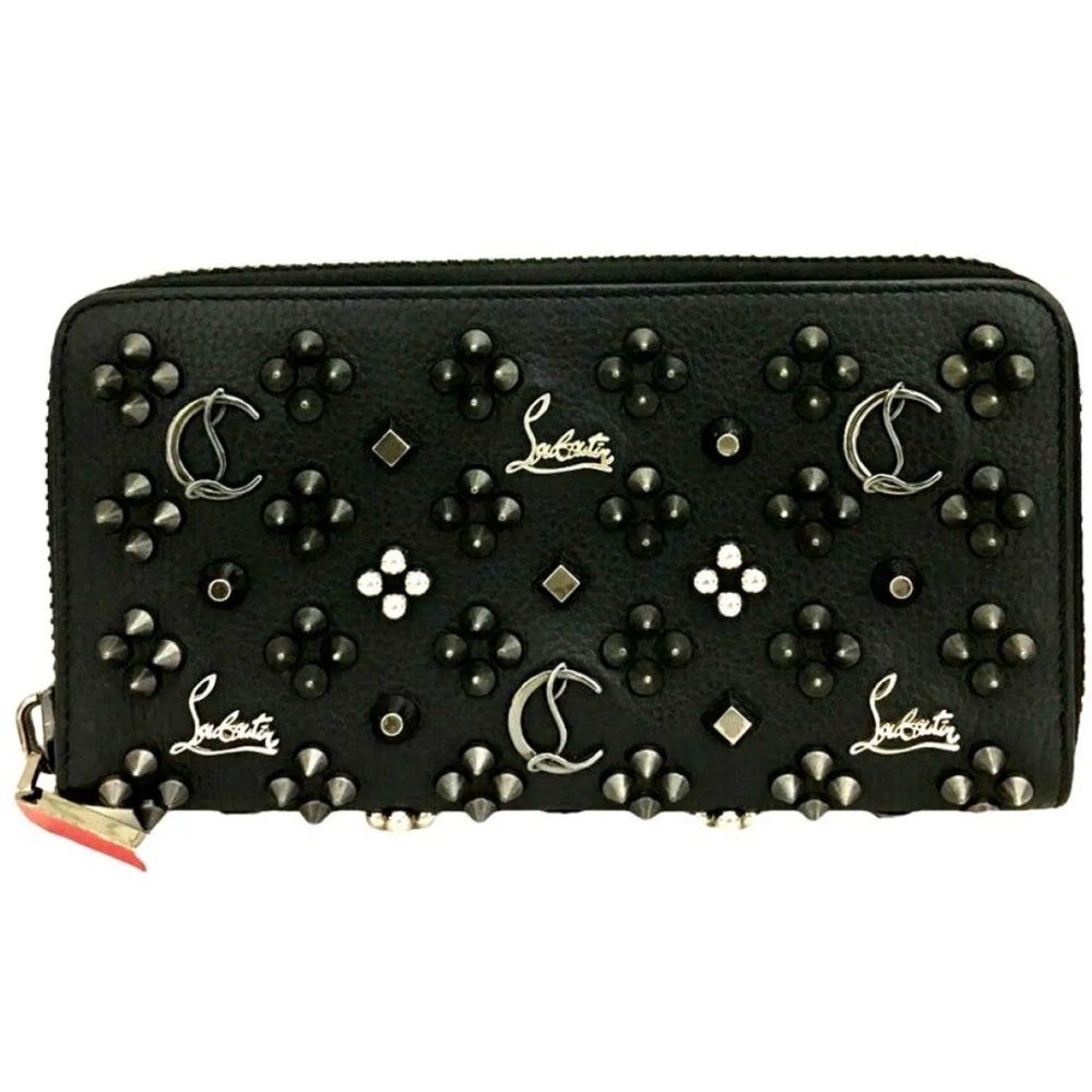 CHRISTIAN LOUBOUTIN BLACK GUN METAL PUNK ROCK DISTRESSED STUDDED WALLET - Picture 4 of 13